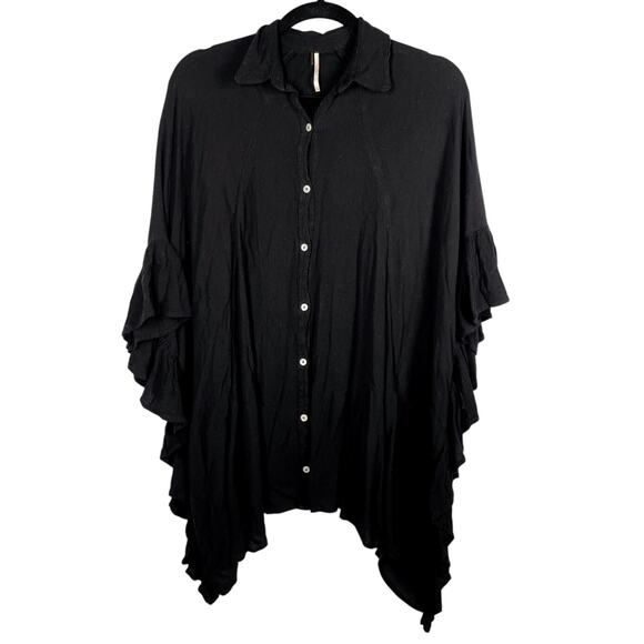 Free People, Sz XS/S, Black Gauze Oversized Blouse, Relaxed, Flowy, Lightweight - Picture 1 of 6